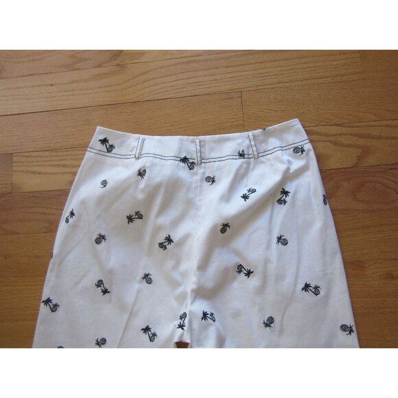 Island Republic White Capri Pants w Black Pineapple & Palm Tree Size 12 - Picture 8 of 8